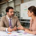 Consulente che discute una mappa di processo con una responsabile di stabilimento